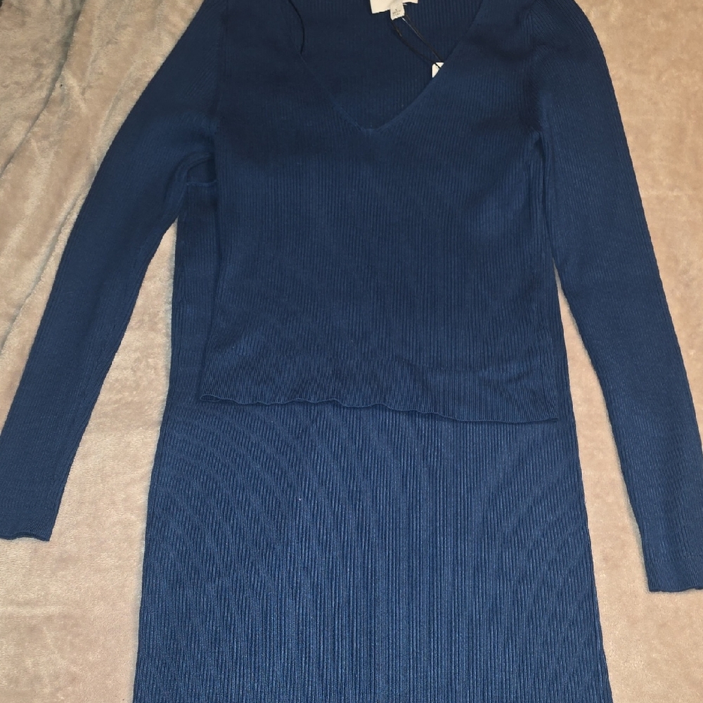 2 Piece Olive & Oak Deep Blue Long Sleeve Top & Skirt Set